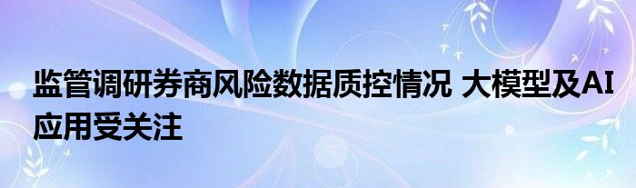 监管调研券商风险数据质控情况 大模型及AI应用受关注