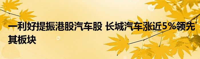 一利好提振港股汽车股 长城汽车涨近5%领先其板块