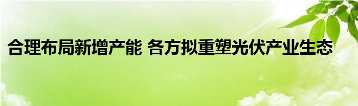 合理布局新增产能 各方拟重塑光伏产业生态