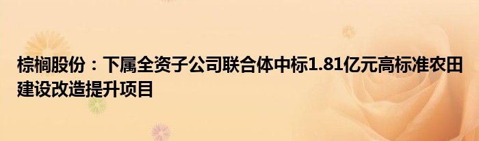 棕榈股份：下属全资子公司联合体中标1.81亿元高标准农田建设改造提升项目