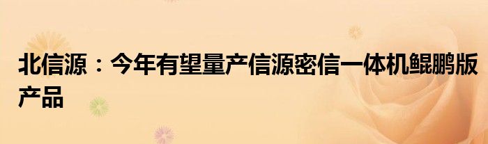 北信源：今年有望量产信源密信一体机鲲鹏版产品