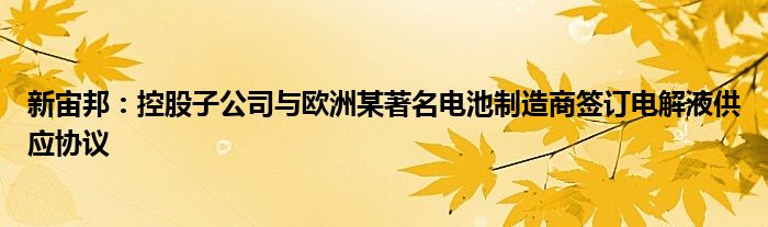 新宙邦：控股子公司与欧洲某著名电池制造商签订电解液供应协议