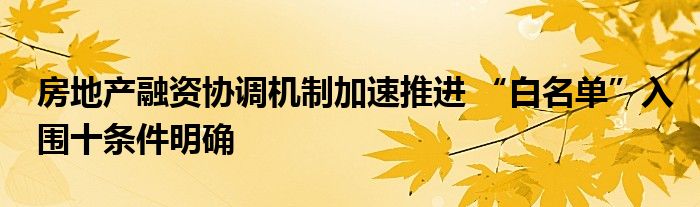 房地产融资协调机制加速推进 “白名单”入围十条件明确