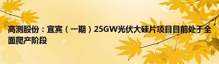 高测股份：宜宾（一期）25GW光伏大硅片项目目前处于全面爬产阶段