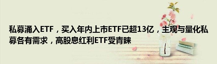 私募涌入ETF，买入年内上市ETF已超13亿，主观与量化私募各有需求，高股息红利ETF受青睐