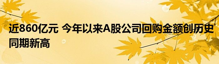 近860亿元 今年以来A股公司回购金额创历史同期新高