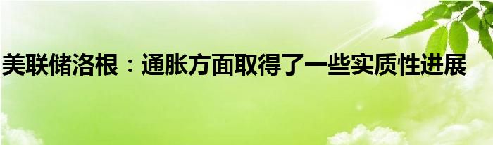 美联储洛根：通胀方面取得了一些实质性进展