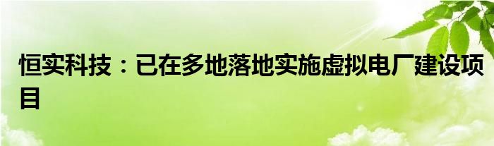 恒实科技：已在多地落地实施虚拟电厂建设项目