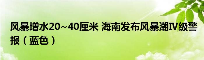 风暴增水20~40厘米 海南发布风暴潮Ⅳ级警报（蓝色）