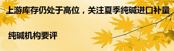 上游库存仍处于高位，关注夏季纯碱进口补量 | 纯碱机构要评