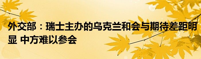 外交部：瑞士主办的乌克兰和会与期待差距明显 中方难以参会