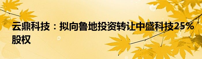 云鼎科技：拟向鲁地投资转让中盛科技25%股权