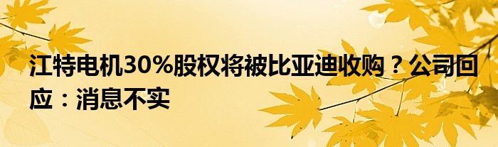 江特电机30%股权将被比亚迪收购？公司回应：消息不实