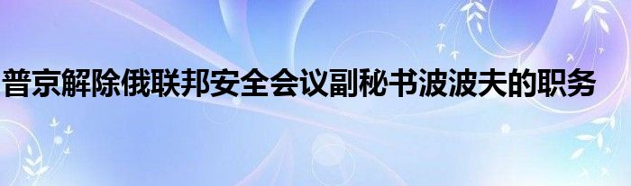 普京解除俄联邦安全会议副秘书波波夫的职务