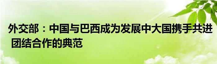 外交部：中国与巴西成为发展中大国携手共进 团结合作的典范