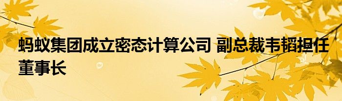 蚂蚁集团成立密态计算公司 副总裁韦韬担任董事长