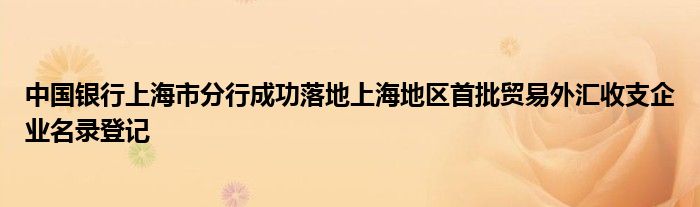 中国银行上海市分行成功落地上海地区首批贸易外汇收支企业名录登记