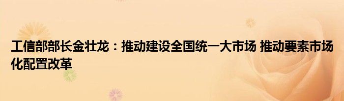 工信部部长金壮龙：推动建设全国统一大市场 推动要素市场化配置改革