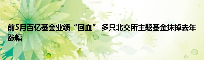 前5月百亿基金业绩“回血” 多只北交所主题基金抹掉去年涨幅