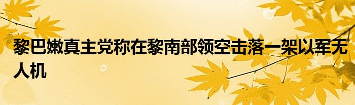 黎巴嫩真主党称在黎南部领空击落一架以军无人机