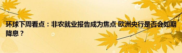 环球下周看点：非农就业报告成为焦点 欧洲央行是否会如期降息？