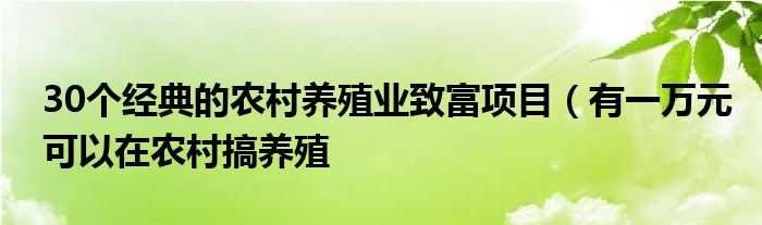 30个经典的农村养殖业致富项目（有一万元可以在农村搞养殖