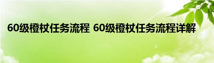 60级橙杖任务流程 60级橙杖任务流程详解