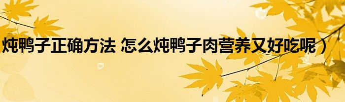 炖鸭子正确方法 怎么炖鸭子肉营养又好吃呢）