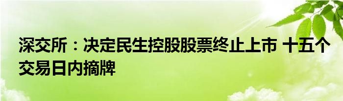 深交所：决定民生控股股票终止上市 十五个交易日内摘牌