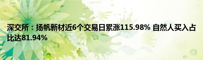 深交所：扬帆新材近6个交易日累涨115.98% 自然人买入占比达81.94%