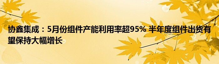 协鑫集成：5月份组件产能利用率超95% 半年度组件出货有望保持大幅增长