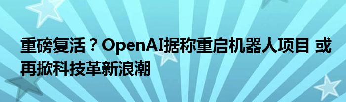 重磅复活？OpenAI据称重启机器人项目 或再掀科技革新浪潮