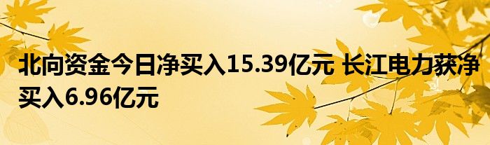 北向资金今日净买入15.39亿元 长江电力获净买入6.96亿元