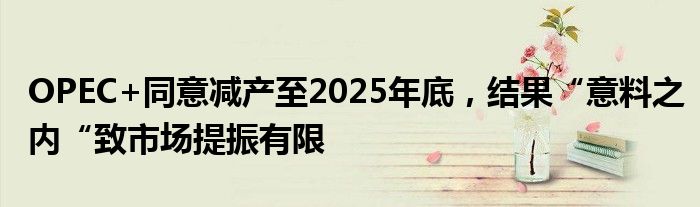 OPEC+同意减产至2025年底，结果“意料之内“致市场提振有限