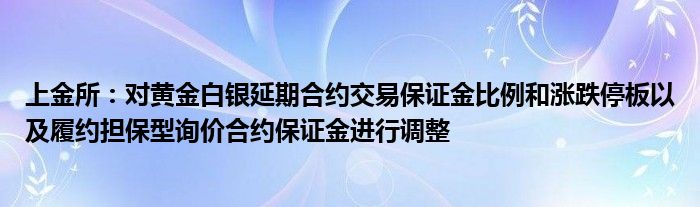 上金所：对黄金白银延期合约交易保证金比例和涨跌停板以及履约担保型询价合约保证金进行调整