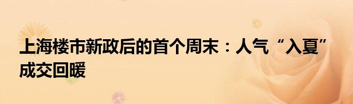 上海楼市新政后的首个周末：人气“入夏” 成交回暖