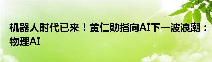 机器人时代已来！黄仁勋指向AI下一波浪潮：物理AI