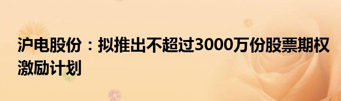 沪电股份：拟推出不超过3000万份股票期权激励计划