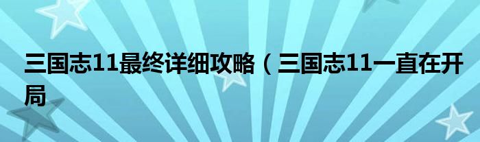 三国志11最终详细攻略（三国志11一直在开局