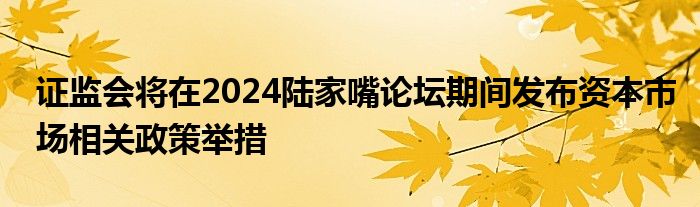 证监会将在2024陆家嘴论坛期间发布资本市场相关政策举措