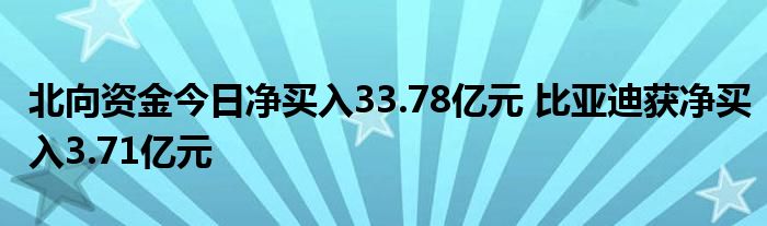 北向资金今日净买入33.78亿元 比亚迪获净买入3.71亿元