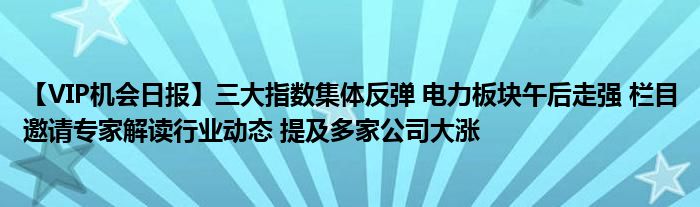 【VIP机会日报】三大指数集体反弹 电力板块午后走强 栏目邀请专家解读行业动态 提及多家公司大涨