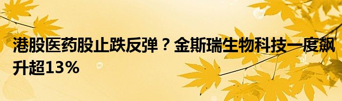 港股医药股止跌反弹？金斯瑞生物科技一度飙升超13%