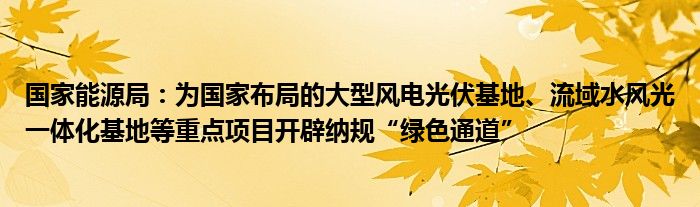 国家能源局：为国家布局的大型风电光伏基地、流域水风光一体化基地等重点项目开辟纳规“绿色通道”