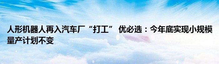 人形机器人再入汽车厂“打工” 优必选：今年底实现小规模量产计划不变