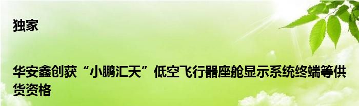 独家|华安鑫创获“小鹏汇天”低空飞行器座舱显示系统终端等供货资格