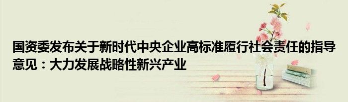 国资委发布关于新时代中央企业高标准履行社会责任的指导意见：大力发展战略性新兴产业