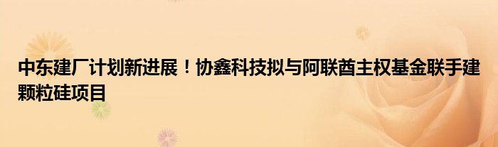 中东建厂计划新进展！协鑫科技拟与阿联酋主权基金联手建颗粒硅项目