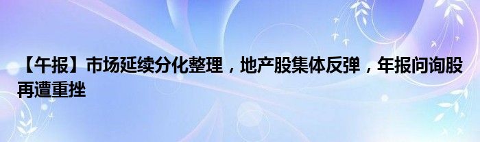 【午报】市场延续分化整理，地产股集体反弹，年报问询股再遭重挫