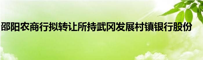 邵阳农商行拟转让所持武冈发展村镇银行股份